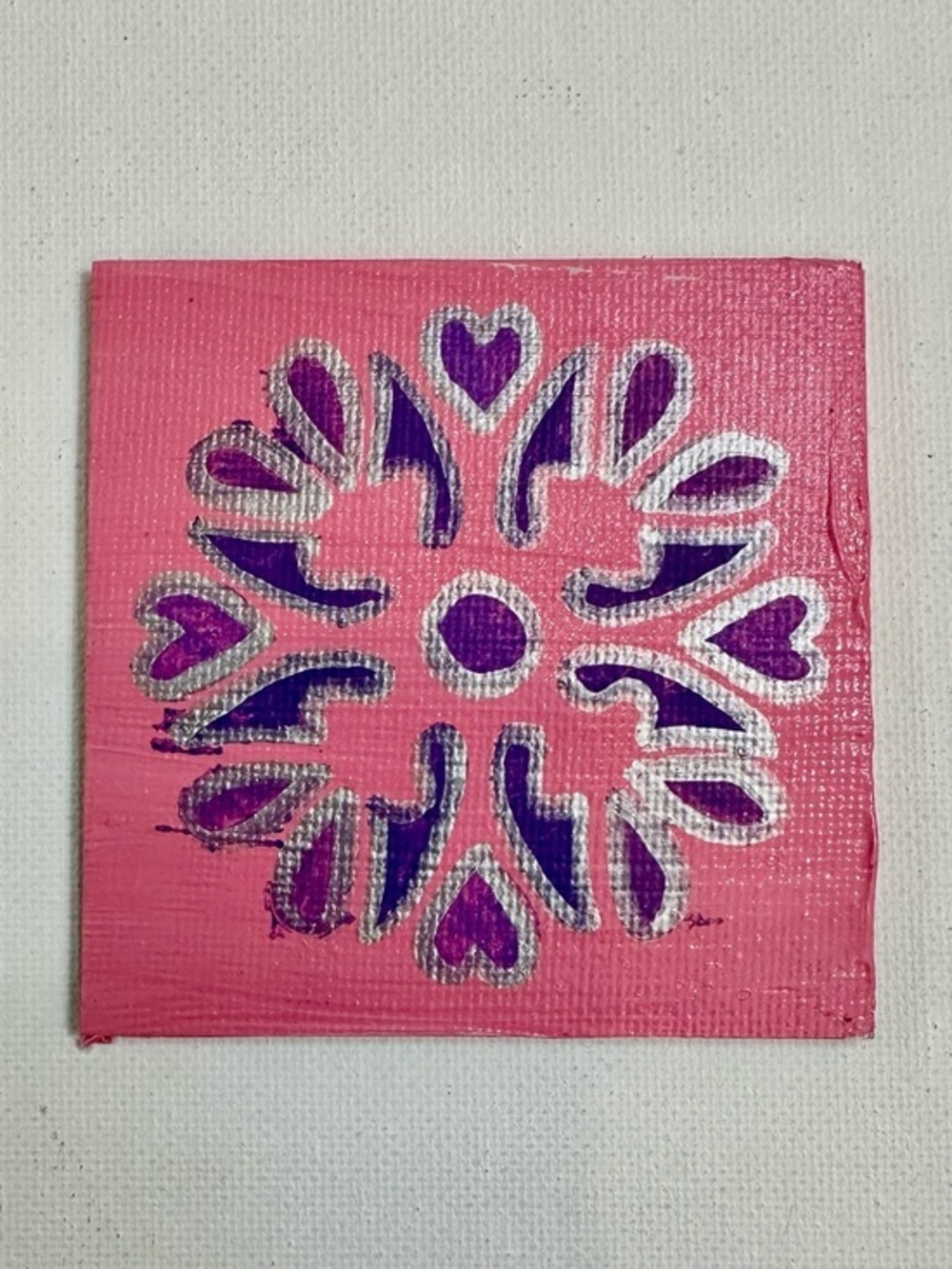 Pink Heart Mandala Mini Canvas Magnet